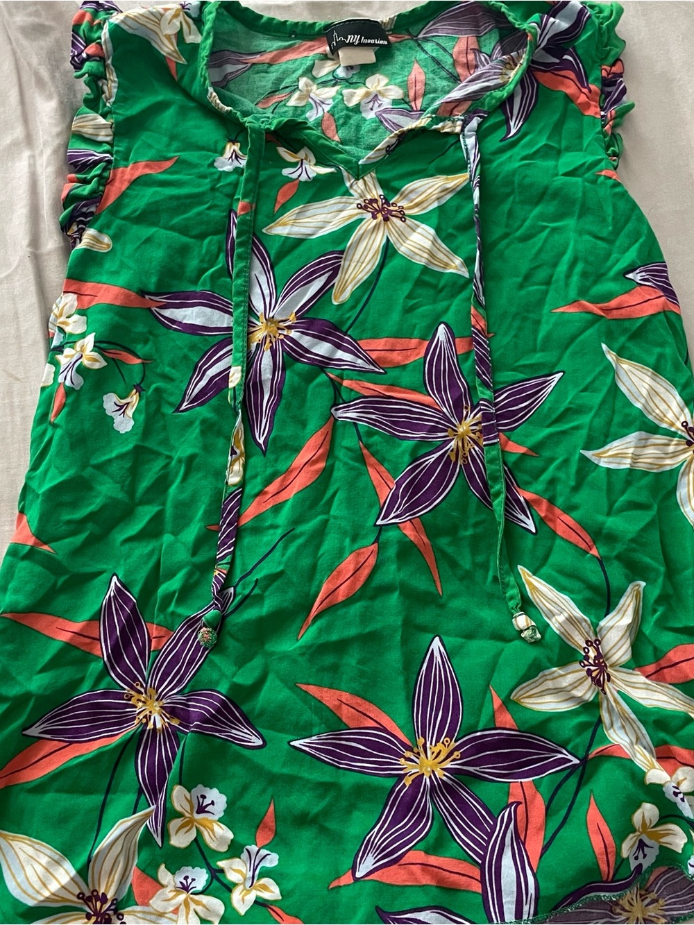 Green Floral Tie-Neck Tunic